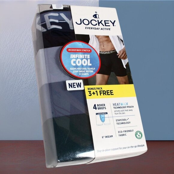 Jockey Infinite Cool Microfiber Stretch Boxer Briefs 4 Pack 6” Inseam XL NEW - Picture 2 of 8